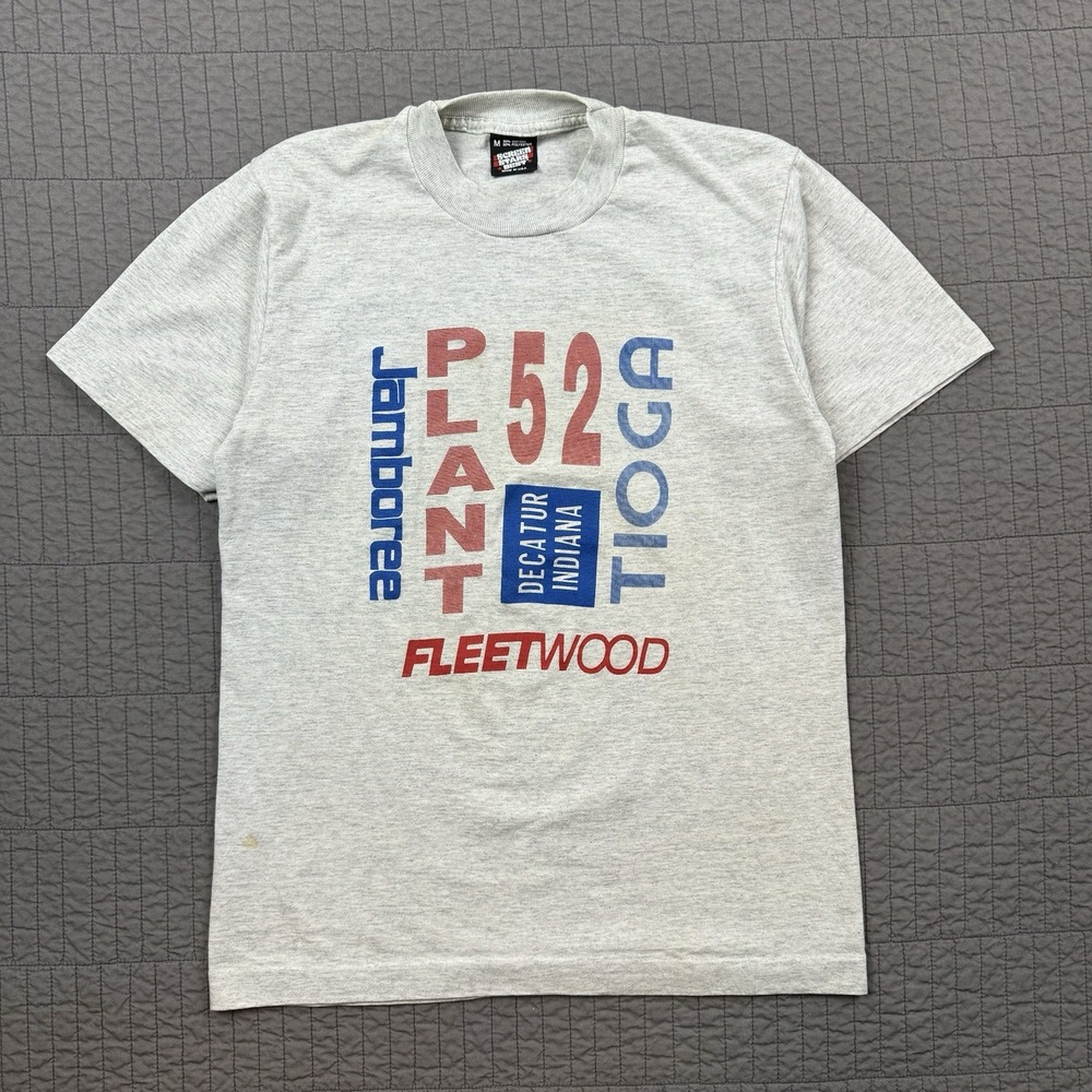 Vtg 80s Screen Stars T Shirt Men Medium Gray Fleetwood RV Indiana Single Stitch